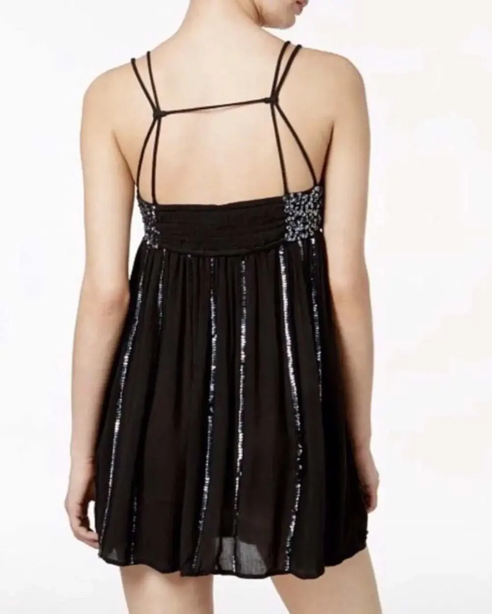 Free People Intimately Glitter Girl Sequin Strappy Mini Dress in Slate Grey